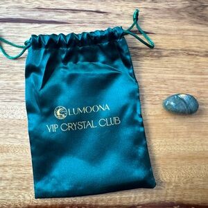 NEW Lumoona Labradorite Moonstone Green Satin Pouch Ring Necklace Stone Moss